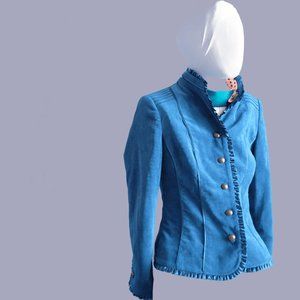 Laura petite teal jewel Victorian style blazer jacket padded shoulder size 2P